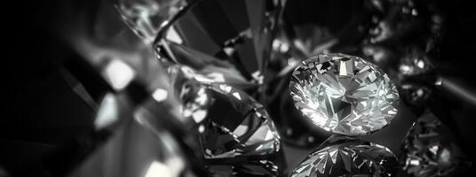 Beautiful Shiny Diamond in Brilliant Cut on Black Background - Diamond Backdrop, Crystal Background photo