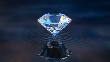 Luxury Shinning Diamond Balanced on Rippled Water Surface with Reflected Sky Background, Diamond Wallpaper, photo