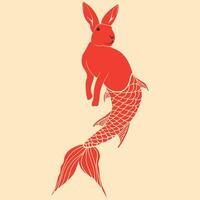 Rabbit, hare with a mermaid tail. Whimsical vector illustration. minimal, abstract contemporary style. Avatar, icon, poster, logo templates t-shirt design, print