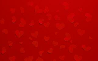 Many red hearts on a red background. Festive background. Background for design. Top view. St. Valentina photo