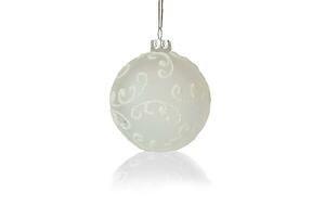 Hanging white christmas ball isolated on white background. photo