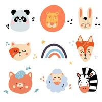 Set of cute animals. Vector hand-drawn illustration. Great for kids clothing design, posters, wrapping paper, wallpaper, avatars.