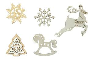 Set of wooden Christmas decorations isolated on a white background. photo