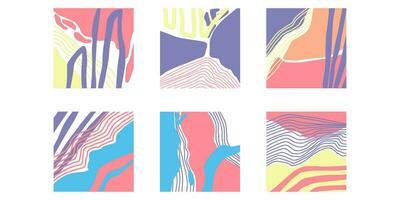 Big Set of Abstract backgrounds. Hand drawn doodle various shapes, lines, spots, drops, curves. Contemporary modern trendy Vector illustrations. Every background is isolated. Patterns, Wallpapers