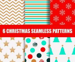 Six Christmas different seamless patterns. Endless texture for wallpaper, web page background, brown paper, etc. Flat style. Polka dots, zigzag, stars, tree and stripes. vector