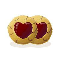 Round cookies with a marmalade heart in the middle. Vector illustration in cartoon style. Valentine's Day.Realistic cookies, love concept, happy Valentine's day. Vector illustration