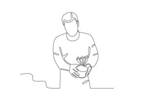 un hombre cosecha vegetales vector