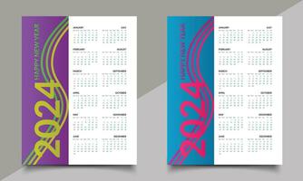 Calendar. One-page New Year calendar design. 2024 calendar design. vector