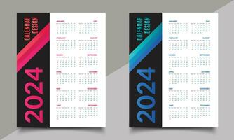 Calendar. One-page New Year calendar design. 2024 calendar design. vector