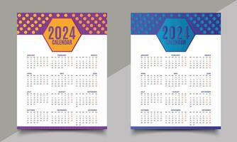 Calendar. One-page New Year calendar design. 2024 calendar design. vector
