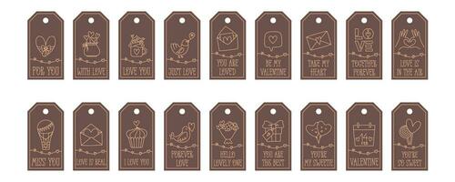 Valentines Day printable tags template in doodle style vector