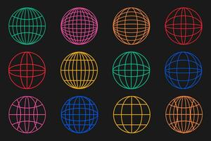 Abstract graphic geometric symbols and objects in y2k style. Colorful retro futuristic sticker. Planets vector y2k illustration