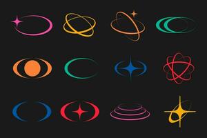 Abstract graphic geometric symbols and objects in y2k style. Brutalist shapes, cool geometric forms. Retro futuristic elements for design. vector