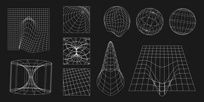 geometría estructura metálica formas y rejillas en blanco color. surrealista geométrico formas y patrones. y2k retro futurista estilo. vector