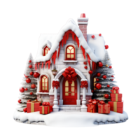 ai generado romántico Navidad casa con nieve y decoraciones png