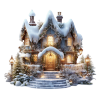 AI generated Romantic Christmas house with snow png