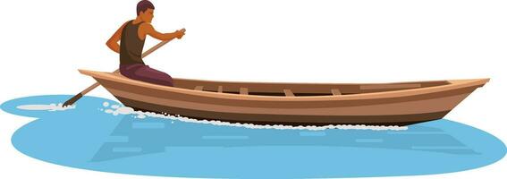 Indian boat man working. rowing on canal boat vector