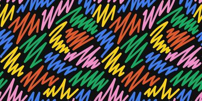 Playful naive abstract pattern with curl. Retro seamless scribble in modern style. Multicolored background line art. vector