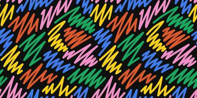 Playful naive abstract pattern with curl. Retro seamless scribble in modern style. Multicolored background line art. vector