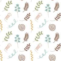 Boho seamless pattern. Cute twigs and abstract shapes background. vector