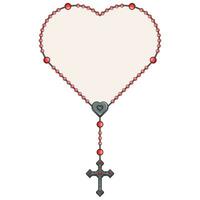 Vector design of heart shaped rosary, rosary with Christian cross, symbol of Catholic religion