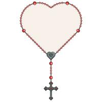 Vector design of heart shaped rosary, rosary with Christian cross, symbol of Catholic religion