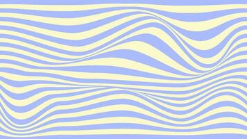 Groovy hippie 70s background, blue and white striped wave texture in trendy retro psychedelic style. Vector illustration