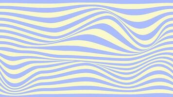 Groovy hippie 70s background, blue and white striped wave texture in trendy retro psychedelic style. Vector illustration