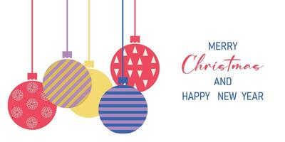 Postcard with New Year's balls. Merry Christmas and New Year. Holiday banner. vector