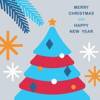 Postcard with New Year tree. Merry Christmas and Happy New Year. vector