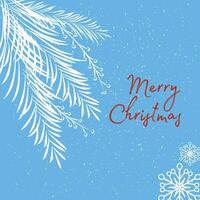 Postcard in modern style Merry Christmas and Happy New Year, with spruce branches and snowflakes. vector