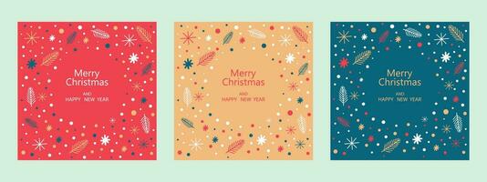 New Year Christmas set of greeting cards, posters, holiday covers. Happy Christmas and Happy New Year. vector