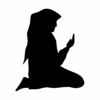 Woman muslim praying silhouette vector illustration. Woman with hijab praying icon for eid mubarak. Ramadan design graphic in muslim culture and islam religion