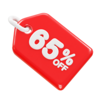 65 percent off discount sale icon 3d render illustration png