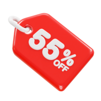 55 percent off discount sale icon 3d render illustration png