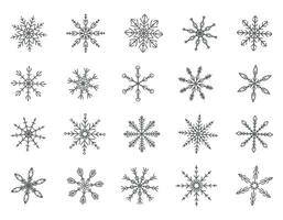 Set of vector snowflake doodles, hand drawn. Snow on a white background. Nice element for Christmas banner, cards. New year ornament.