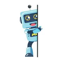 Cute Ai robot empty white board for presentation cartoon vector