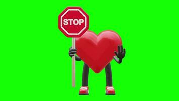 Cartoon retro mascot love character with stop sign board. Retro mascot character animation video