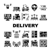 autonomous robot delivery icons set vector
