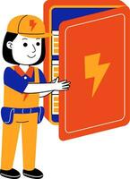 young woman electrician vector illustration