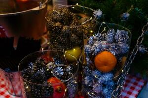 christmas decoration in the shop, winter street market in Europe photo