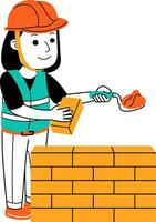 young woman builder vector illustration