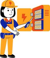 young woman electrician vector illustration