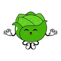 Cabbage doing yoga character. Vector hand drawn traditional cartoon vintage, retro, kawaii character illustration icon. Isolated on white background. Cabbage relax character