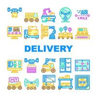 autonomous robot delivery icons set vector