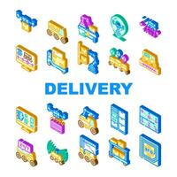 autonomous robot delivery icons set vector