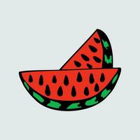 Two slices of watermelon isolated on gray background. Doodle style vector