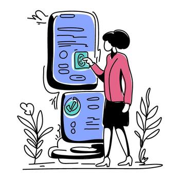 Woman doing digital payment flat illustration in this graphic. technique is commonly used in infographics illustrations to make complex data more digestible visually appealing vector