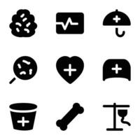 Set of Healthcare Tools Bold Glyph Icons vector