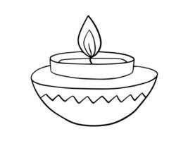 Diwali diya lamp hand drawn vector illustration. Festival of lights Diwali deepak greeting card